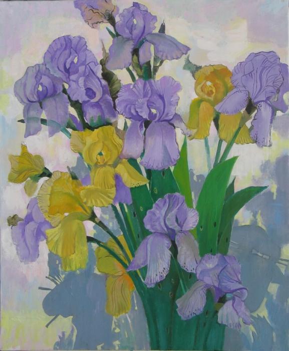 Violet and yellow irises.